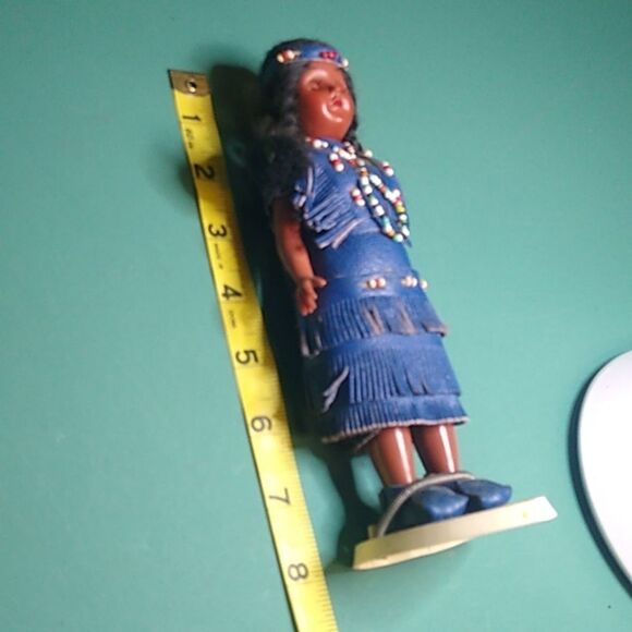 Vintage 1960 Carson Native American Blue Plush Doll with Sporty Fringe Accents - Picture 4 of 5